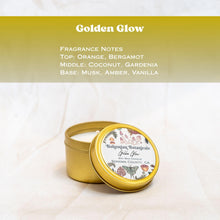 Load image into Gallery viewer, Golden Glow Soy Wax Candle- 4oz Travel Tin