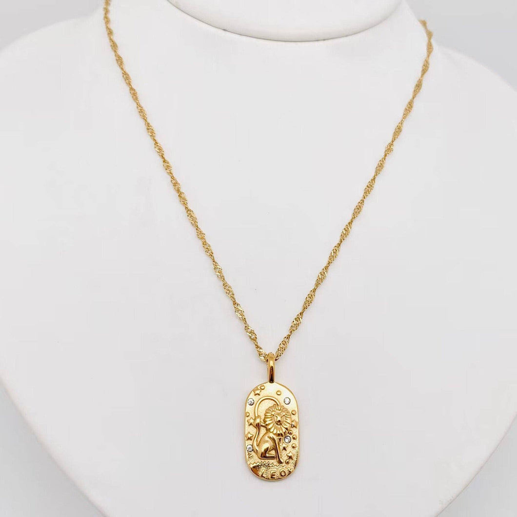 Zodiac Design Gold Plated 12 Constellation Pendant Necklace: Leo