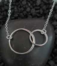 Load image into Gallery viewer, Two Intertwined Circle Sideways Necklace - Sterling Silver: 16&quot;
