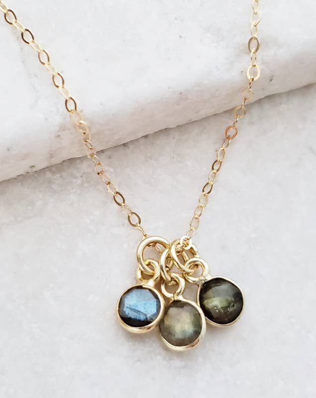 Gold Gemstone Cluster Trio Necklace - Labradorite