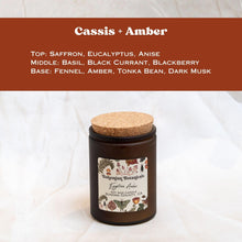 Load image into Gallery viewer, Cassis + Amber Soy Wax Candle- 12 oz Amber Glass Jar
