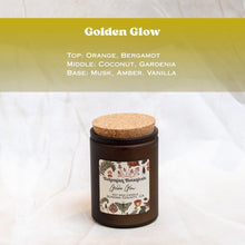 Load image into Gallery viewer, Golden Glow Soy Wax Candle- 12 oz Amber Glass Jar
