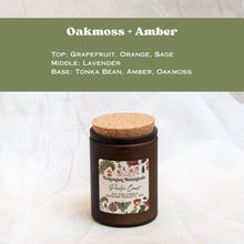 Load image into Gallery viewer, Oakmoss + Amber Soy Wax Candle- 12 oz Amber Glass Jar
