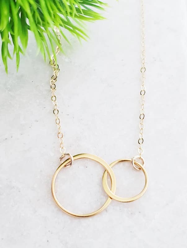 Gold Two Intertwined Circle Necklace: 16