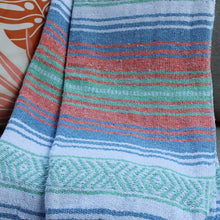 Load image into Gallery viewer, Sorbet Mexican Throw Blanket | Coral, Aqua &amp; Blue Baja Beach
