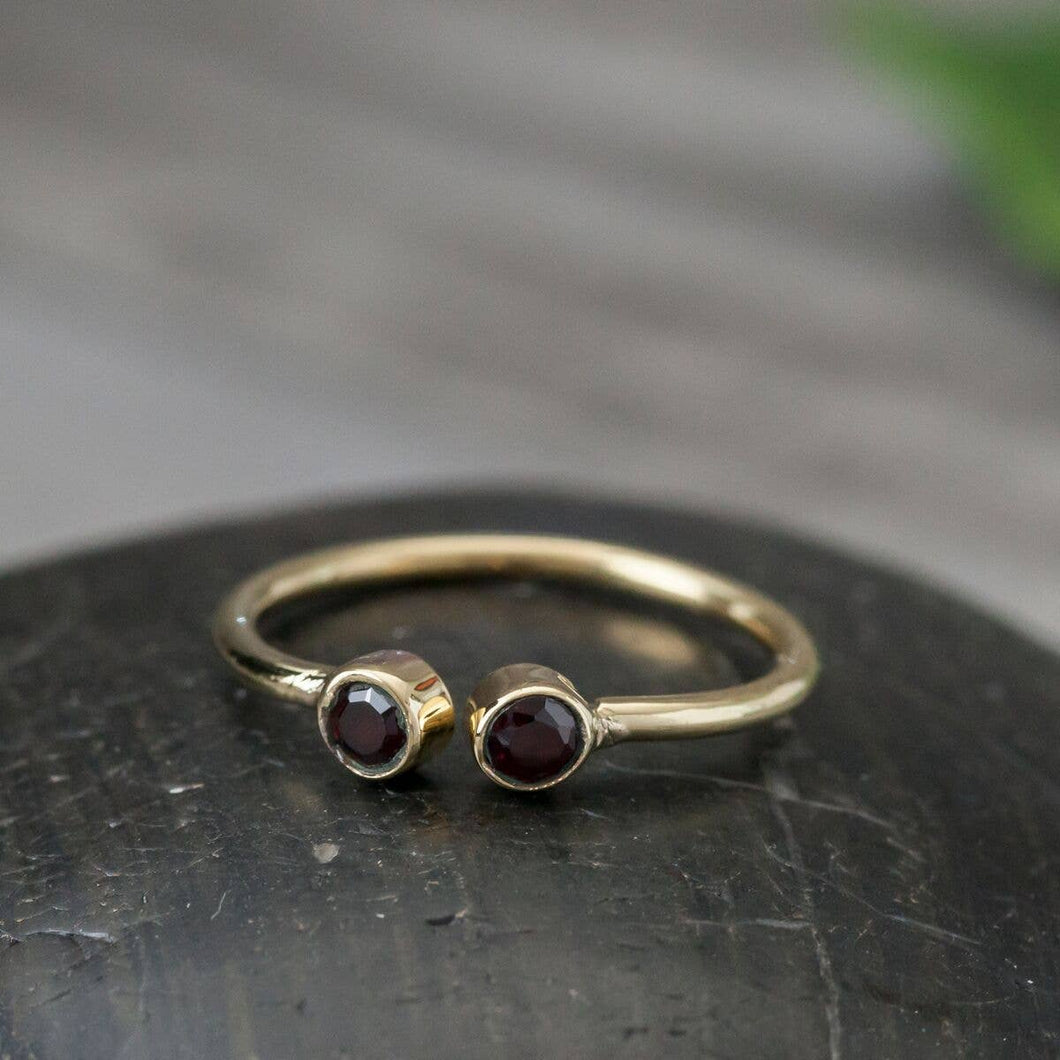 Brass Ring with Double Faceted Garnet Stones