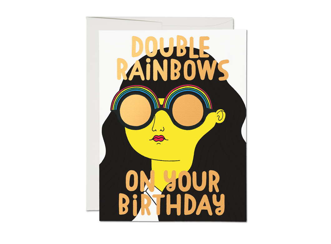 Double Rainbows birthday greeting card