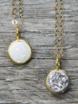 Tiny Gold Bezel Silver Druzy Necklace