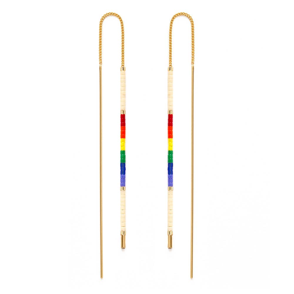 Miyuki Seed Bead Threader Earrings: Rainbow