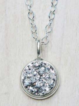Tiny Silver Bezel Druzy Pendant Necklace - 8MM Silver